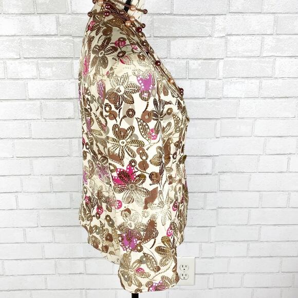Lafayette 148 NY Floral Jacquard Blazer Brown Cream Pink Luxe Tailored Size 14 - Picture 7 of 11